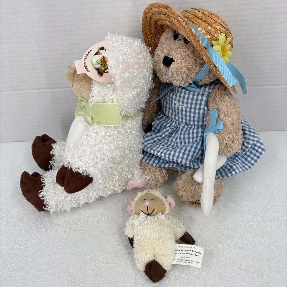 Starbucks Bearista Bears 3 Plush Lil Bo Peep Straw Hat Sheep Costume Mini Lamb - Picture 8 of 12